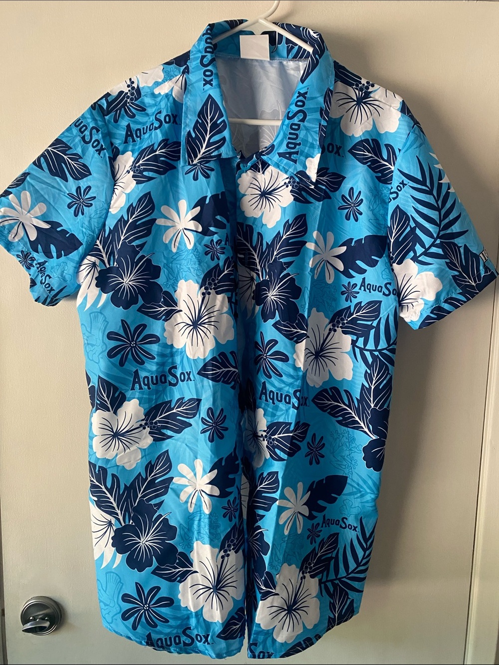 Everett AquaSox Bright Blue & Navy Floral Hawaiian Button-Down Shirt